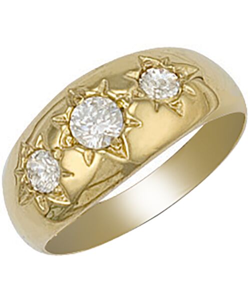 Yellow Gold Gents 3 Stone Cubic zirconia Ring