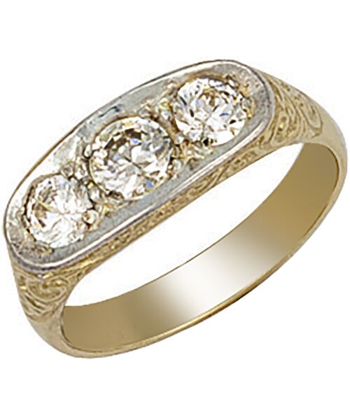Yellow Gold Gents 3 Stone Cubic zirconia Ring