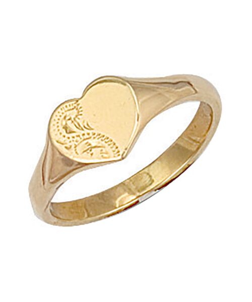 Yellow Gold Heart Engraved Maiden Signet Ring