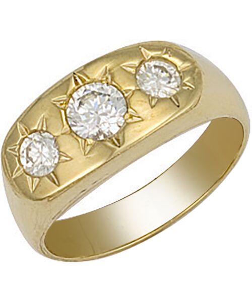 Yellow Gold Gents 3 Stone Cubic zirconia Ring