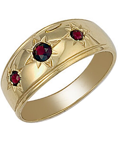 Yellow Gold Gents 3 Stone Garnet Ring