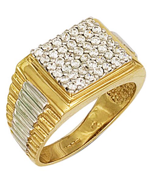 Yellow Gold Square Top Gents Cubic zirconia Ring