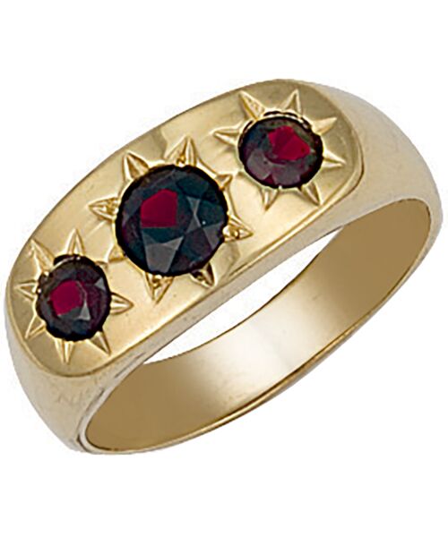 Yellow Gold Gents 3 Stone Garnet Ring