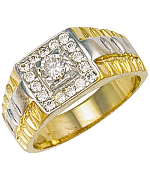 Yellow Gold Square Top Gents Cubic zirconia Ring