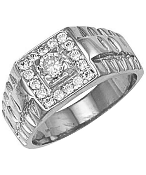 White Gold Square Top Gents Cubic zirconia Ring