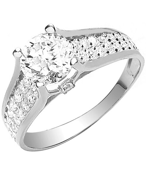 White Gold Ladies Single Stone Two Row Cubic zirconia Shoulder Ring