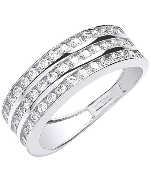 White Gold Ladies Three Row Cubic zirconia Ring
