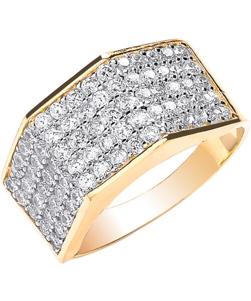 Yellow Gold Gents Five Row Cubic zirconia Ring