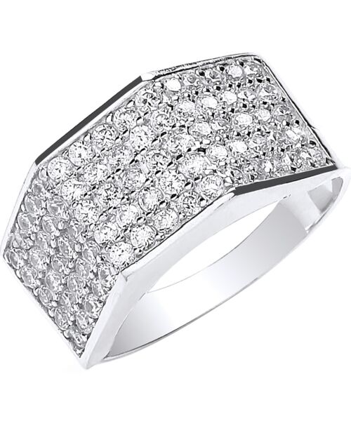 White Gold Gents Five Row Cubic zirconia Ring