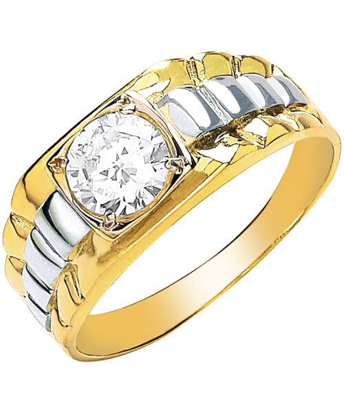 Yellow Gold Gents Square Top Cubic zirconia Two Colour Ring