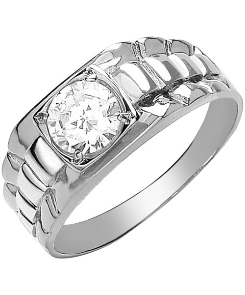 White Gold Gents Square Top Cubic zirconia Ring