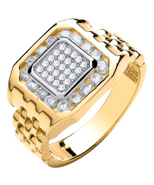 Yellow Gold Panther Link & Cubic zirconia's Gents Ring