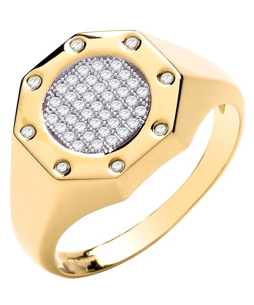 Yellow Gold Octagon Top Fashion Cubic zirconia Gents Ring