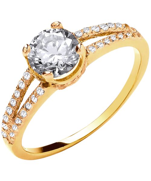 Yellow Gold Split Shank Cubic zirconia Engagement Ring