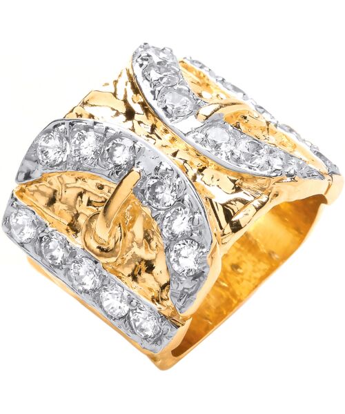 Yellow Gold Cubic zirconias Buckle Gents Ring
