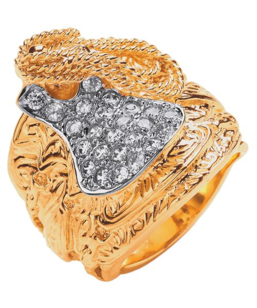 Yellow Gold Cubic zirconias Saddle Gents Ring