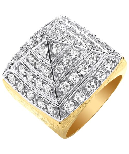 Yellow Gold Large Cubic zirconia Pyramid Gents Ring