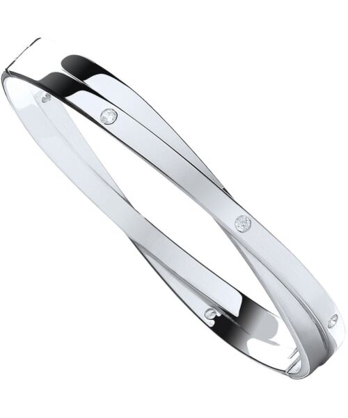 Silver Solid Cubic Zirconia Kiss Hinged Bangle SBN0044