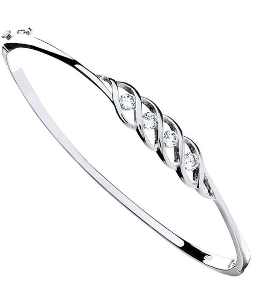 Silver Fancy Cubic Zirconia Hinged Bangle SBN0050