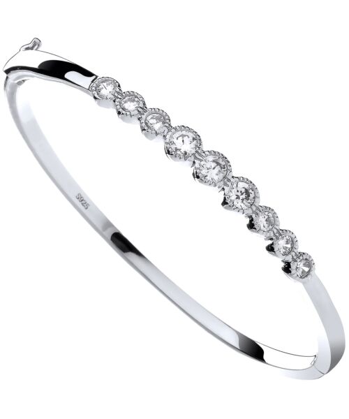 Silver Rubover Cubic Zirconia Ladies Hinged Bangle SBN0129
