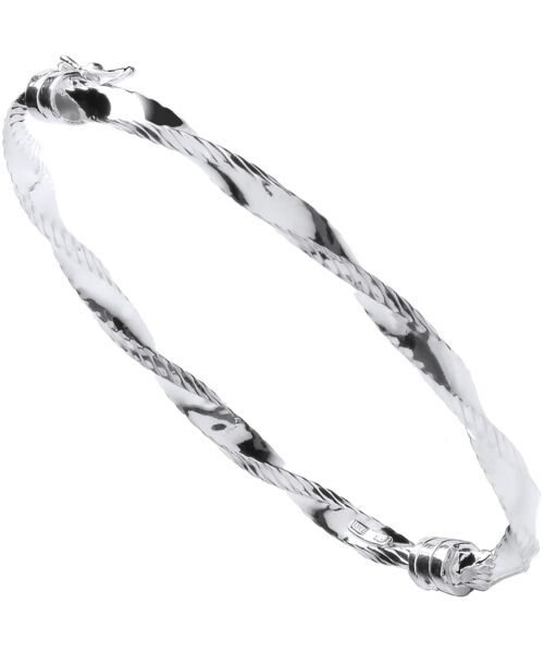 Silver Twisted Ribbed Edge Hollow Hinged Bangle SBN0160
