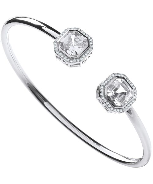Silver Octagon Cubic Zirconia Torque Hollow Bangle SBN0161