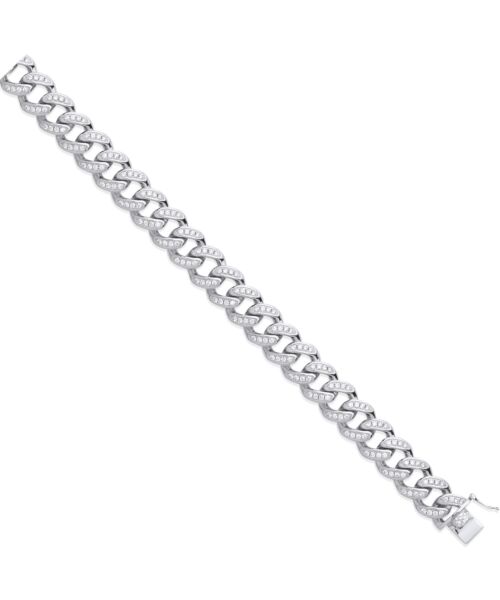 Silver 12mm Cubic zirconia & Plain Back Link Curb Chain
