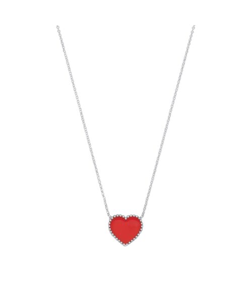 Silver RED Enamel Heart Pendant on Chain SCN0428-16