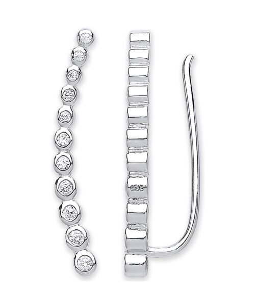 Silver Arc-shaped Ear Hook Rubover Cubic Zirconia Ear Clip Earrings SER0479
