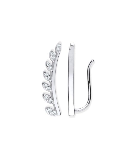 Silver Cubic Zirconia Half Leaf Earcuff, Crawler, Earrings SER0545