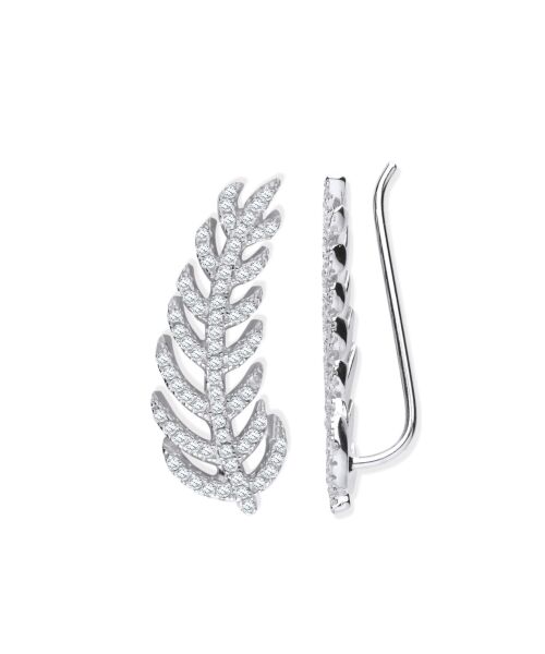Silver Cubic Zirconia Barley Leaf Earcuff, Crawler, Earrings SER0546