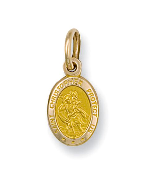 Yellow Gold Oval Saint Christopher Protect Us Pendant SM0015