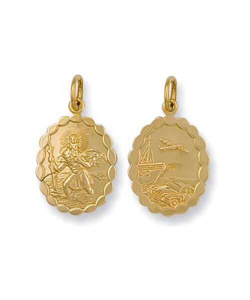 Yellow Gold Double Sided Oval Shaped St Christopher Pendant SM0033