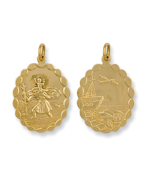 Yellow Gold Double Sided Oval Shaped St Christopher Pendant SM0034