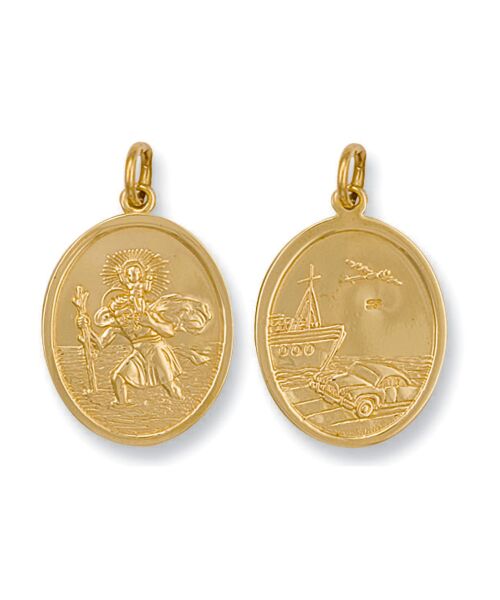 Yellow Gold Double Sided Oval Shaped St Christopher Pendant SM0036
