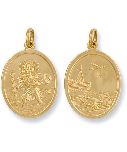 Yellow Gold Double Sided Oval Shaped St Christopher Pendant SM0037