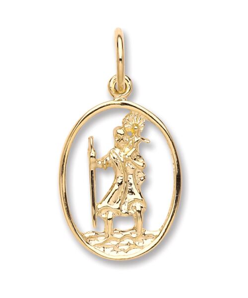 Yellow Gold Oval Cut Out St Christopher Pendant SM0041