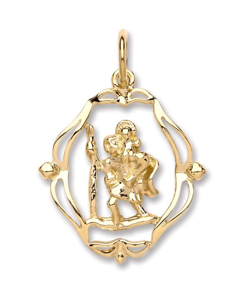 Yellow Gold Oval Fancy Cut Out St Christopher Pendant SM0042