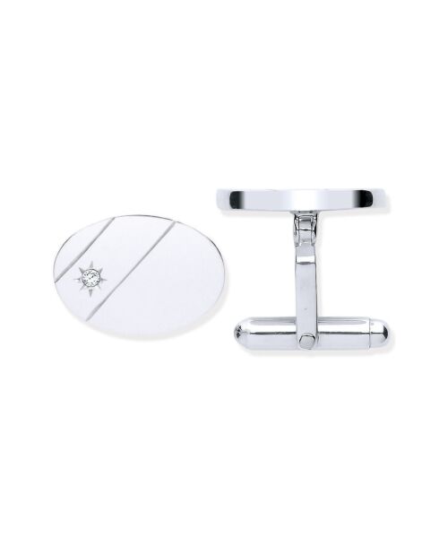 Silver Cubic Zirconia, Plain Oval Cufflinks SMA0049