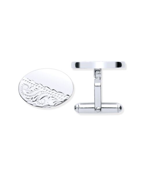 Silver Plain & Engraved Oval Cufflinks SMA0050