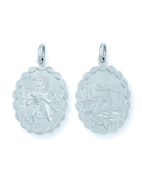 Silver Double Sided Oval St Christopher Pendant SSM0014