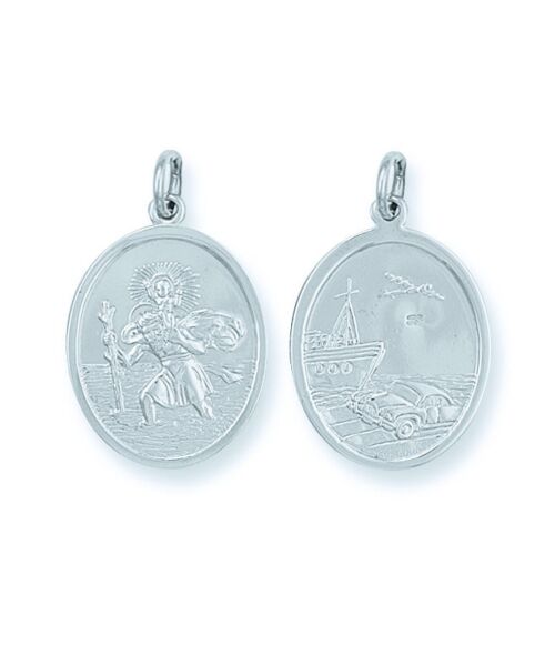 Silver Double Sided Oval St Christopher Pendant SSM0017