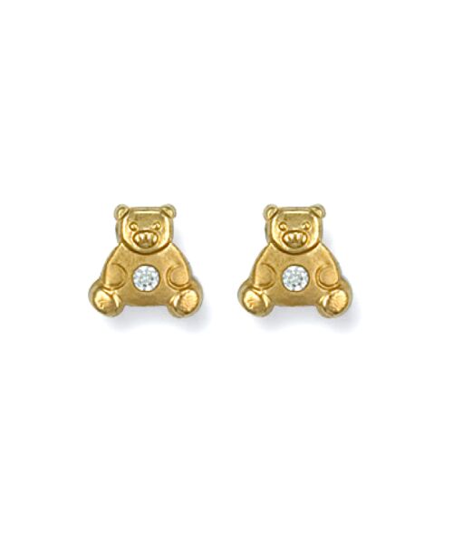 Yellow Gold Cubic Zirconia Teddy Bear Studs ST0143