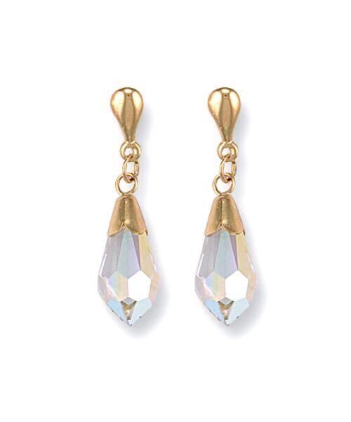 Yellow Gold White Austrian Crystal Drop Studs ST0199