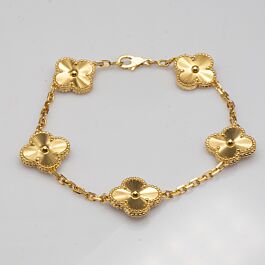 Vintage Alhambra Bracelet 5 Motifs Guilloche 18K Yellow Gold Imperial Time UK Ltd