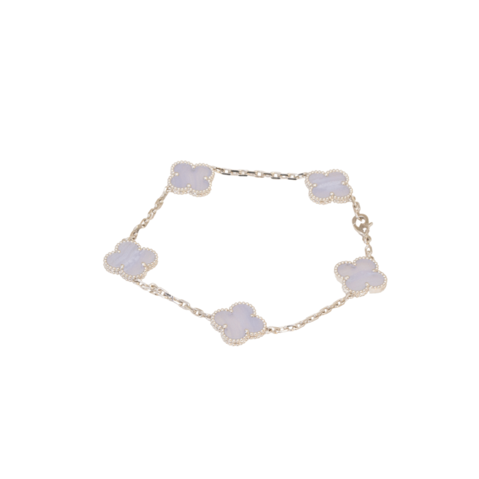 Vintage Alhambra bracelet, 5 motifs 18K white gold, Chalcedony