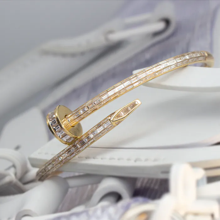 Nail Bangle Bracelet Diamond Baguette 14K Yellow Gold