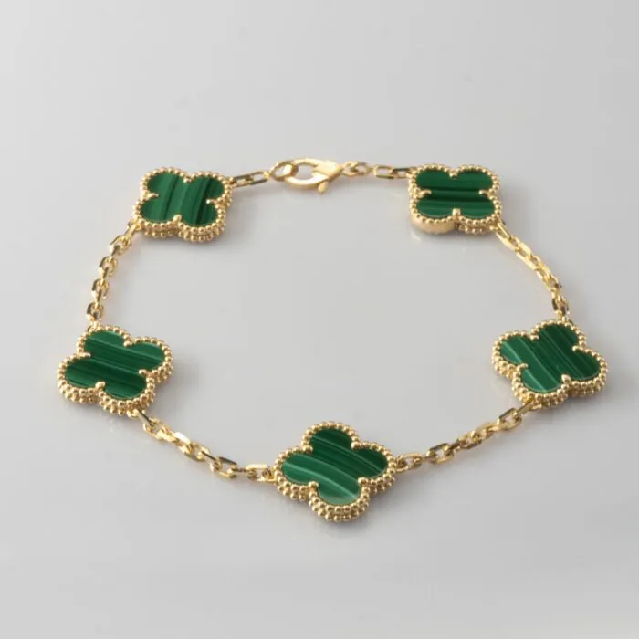 Vintage Alhambra bracelet 5 Motifs Malachite 18k Yellow Gold Imperial Time UK Ltd