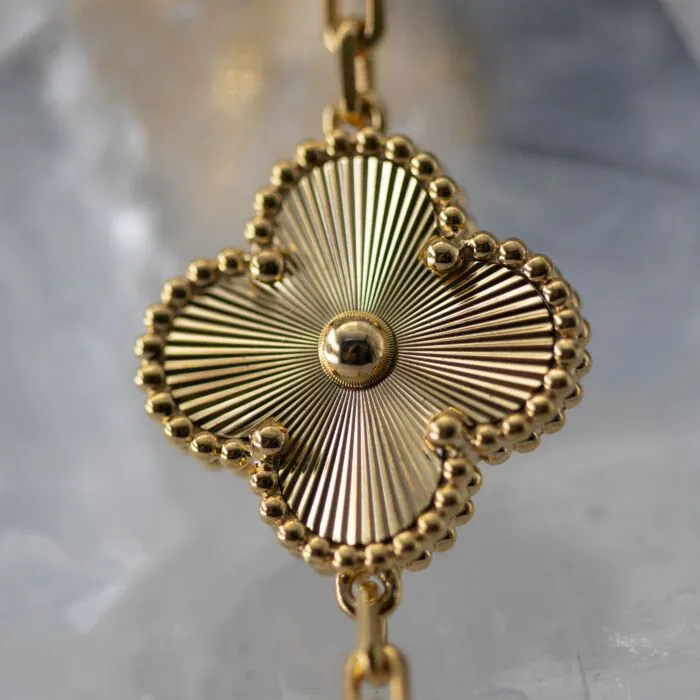 Vintage Alhambra Bracelet 5 Motifs Guilloche 18K Yellow Gold Imperial Time UK Ltd